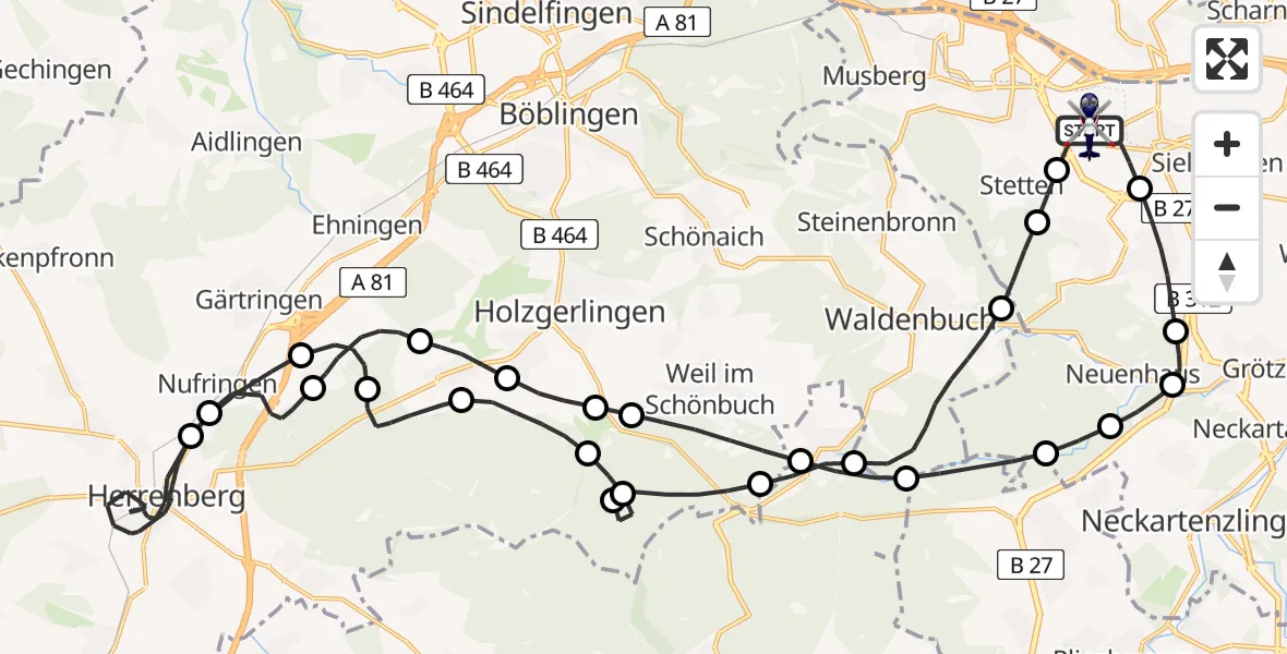 Flugroute Polizeihubschrauber Flughafen Stuttgart - Flughafen Stuttgart, 11 Mai 2026, 16:16