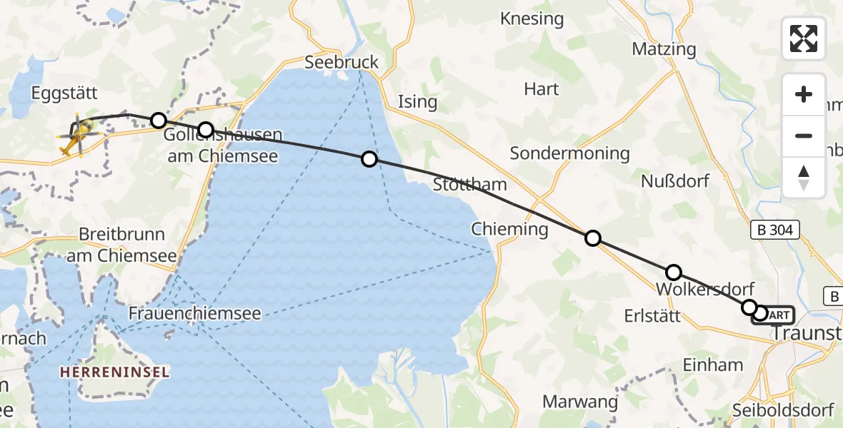 Flugroute Rettungshubschrauber Traunstein Hospital - Eggstätt, 11 Mai 2026, 16:21