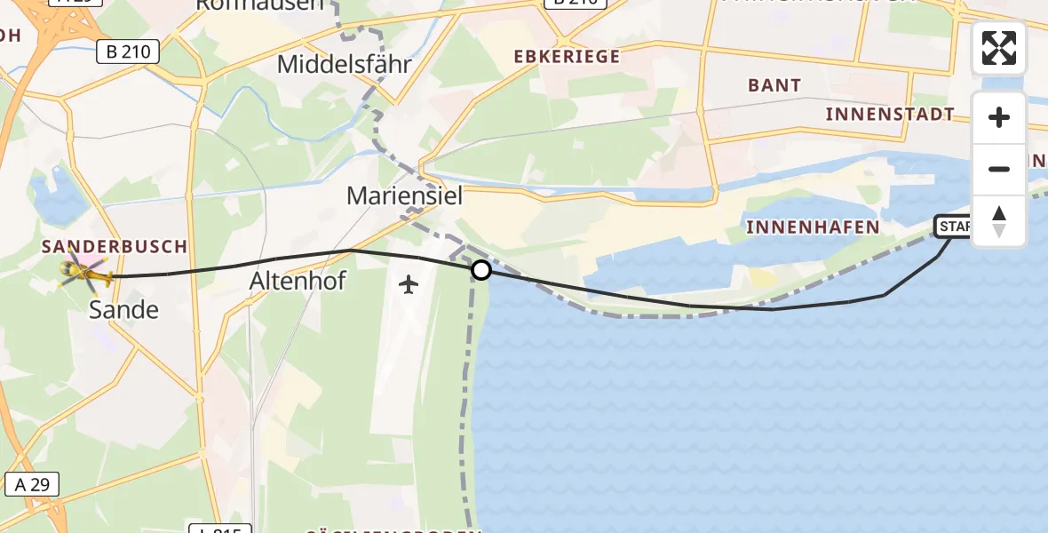 Flugroute Rettungshubschrauber Wilhelmshaven - Sande, 11 Mai 2026, 16:30