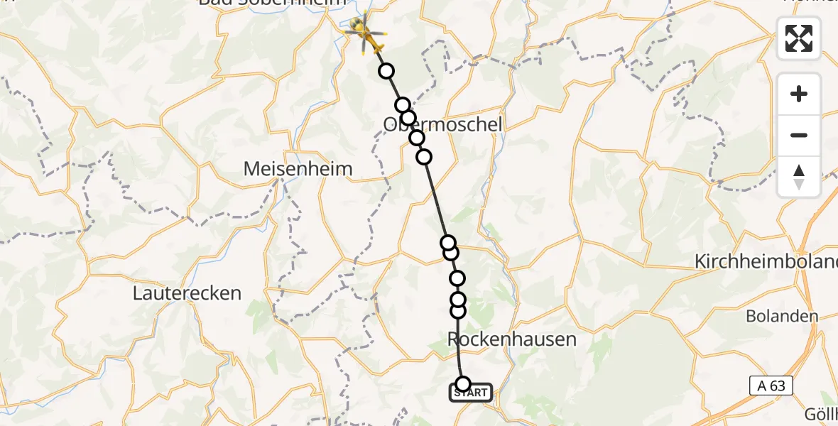 Flugroute Rettungshubschrauber Imsweiler UL - Odernheim am Glan, 11 Mai 2026, 16:41
