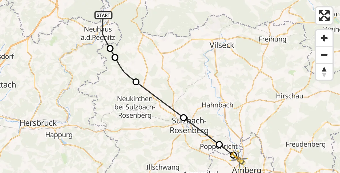 Flugroute Rettungshubschrauber Neuhaus a.d.Pegnitz - Amberg, 11 Mai 2026, 16:49