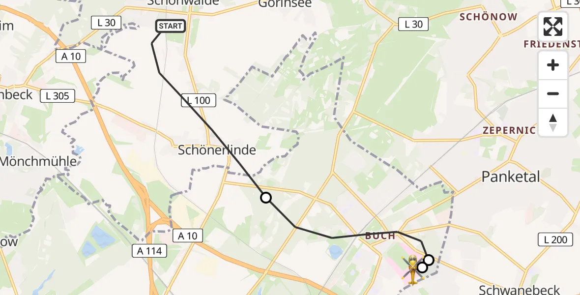 Flugroute Rettungshubschrauber Wandlitz - Helios Clinic Berlin-Buch, 11 Mai 2026, 16:52