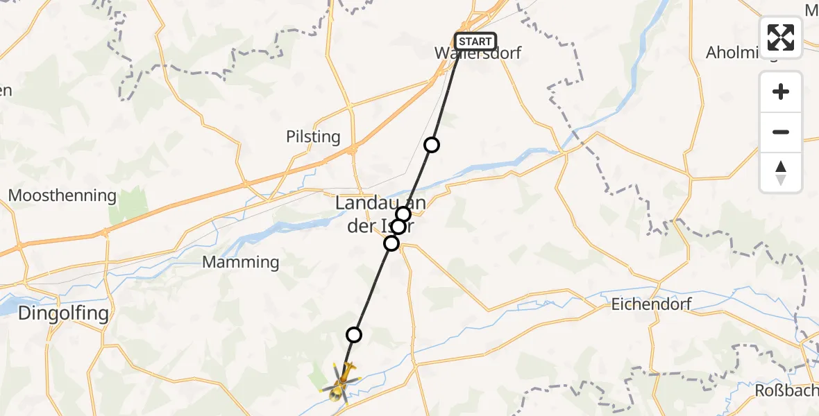 Flugroute Rettungshubschrauber Wallersdorf - Reisbach, 11 Mai 2026, 16:55