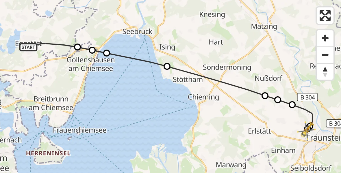 Flugroute Rettungshubschrauber Eggstätt - Traunstein Hospital, 11 Mai 2026, 16:57