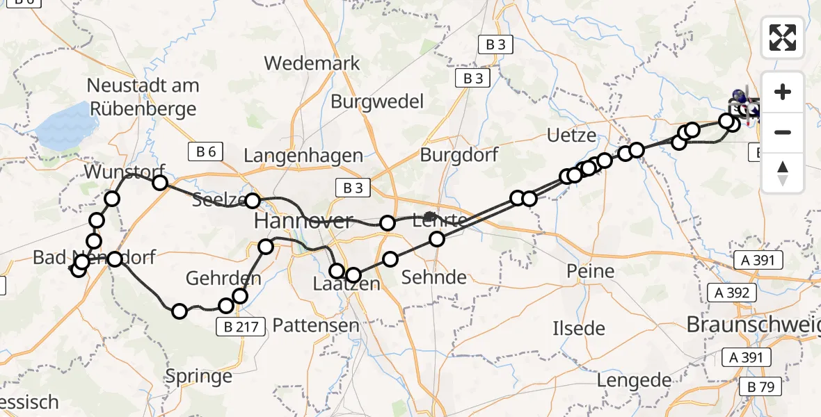 Flugroute Polizeihubschrauber Gifhorn Bundespolizei Hubschrauberlandeplatz - Gifhorn Bundespolizei Hubschrauberlandeplatz, 11 Mai 2026, 16:58