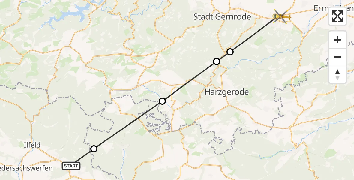 Flugroute Rettungshubschrauber Harztor - Ballenstedt, 11 Mai 2026, 17:13