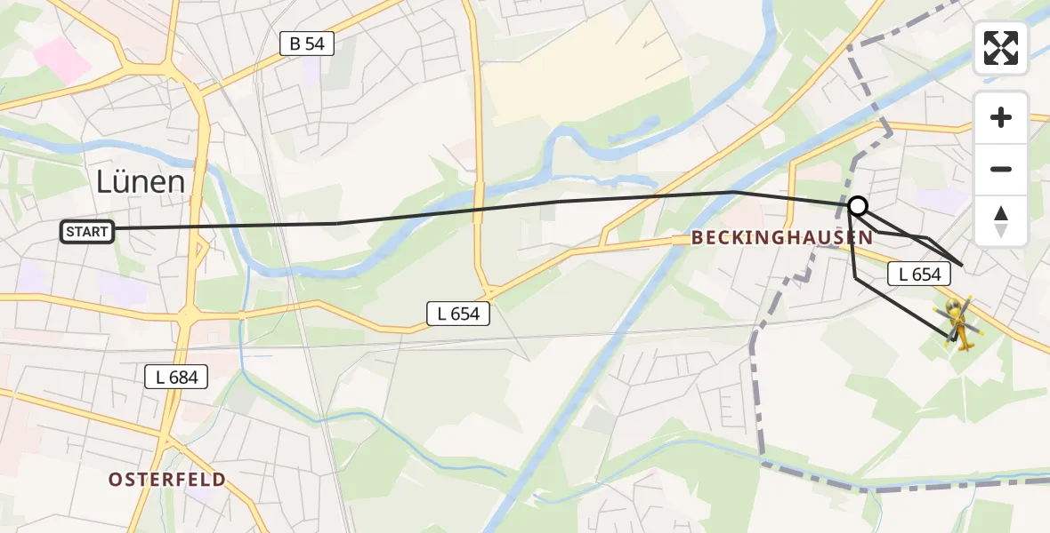 Flugroute Rettungshubschrauber Lünen - Bergkamen, 11 Mai 2026, 17:16