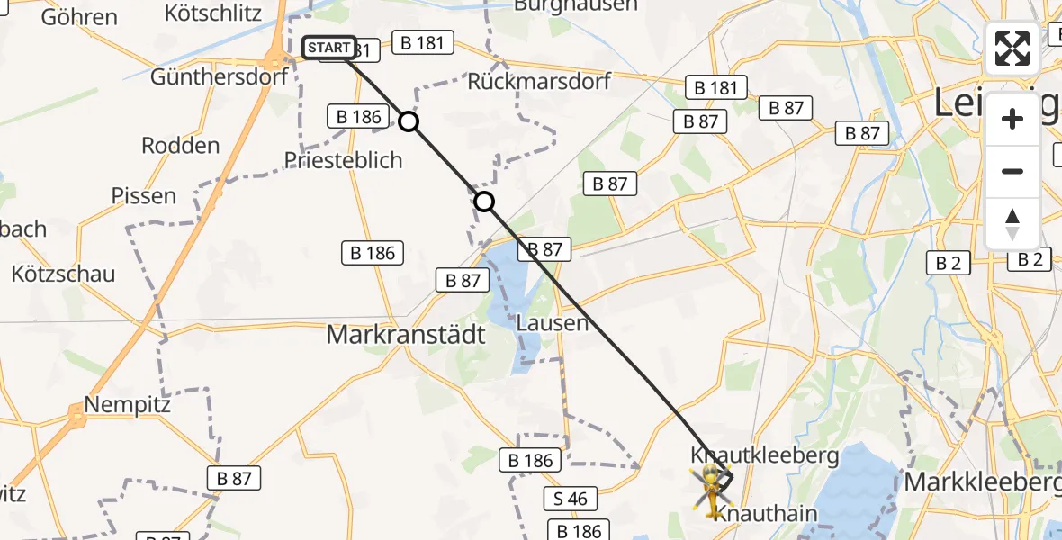 Flugroute Rettungshubschrauber Schkeuditz - Leipzig, 11 Mai 2026, 17:20