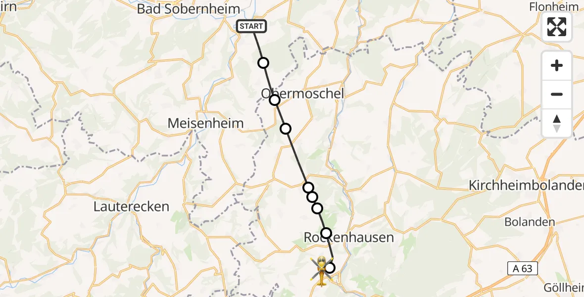 Flugroute Rettungshubschrauber Odernheim am Glan - Imsweiler UL, 11 Mai 2026, 17:20