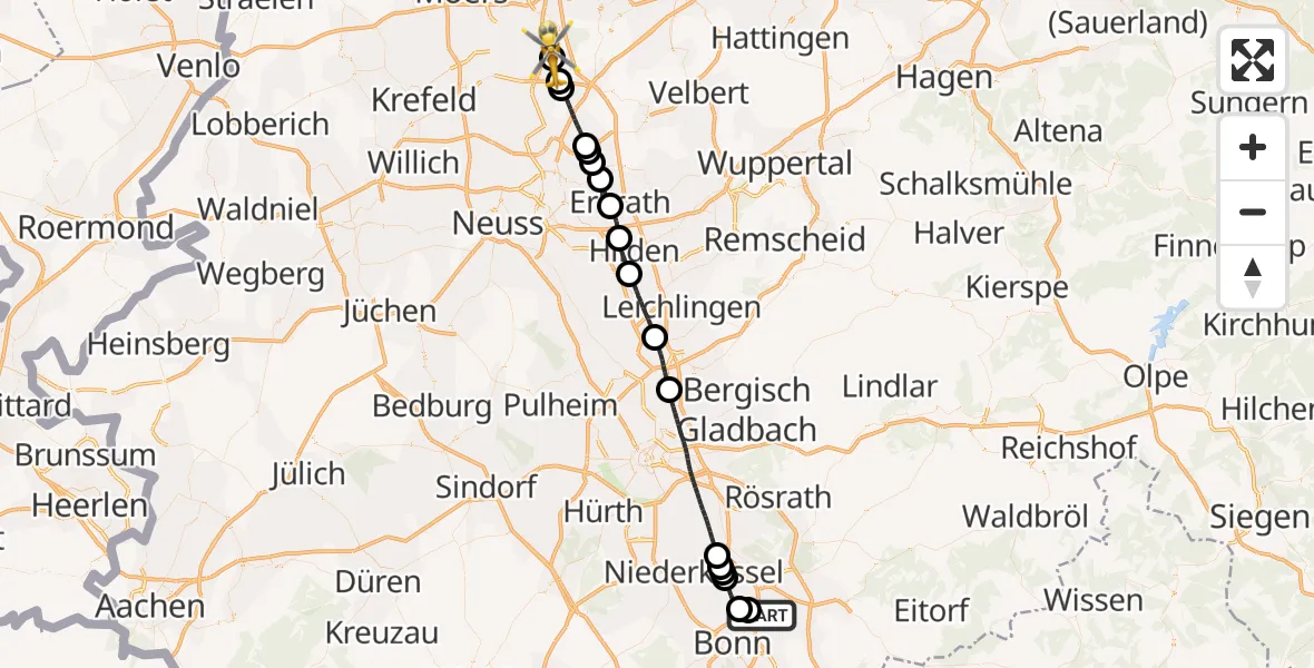 Flugroute Rettungshubschrauber Sankt Augustin - Duisburg Air Rescue Hubschrauberlandeplatz (Christoph 9), 11 Mai 2026, 17:22