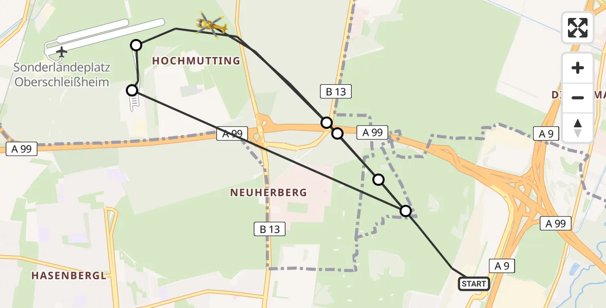Flugroute Rettungshubschrauber München - Oberschleißheim, 11 Mai 2026, 17:25