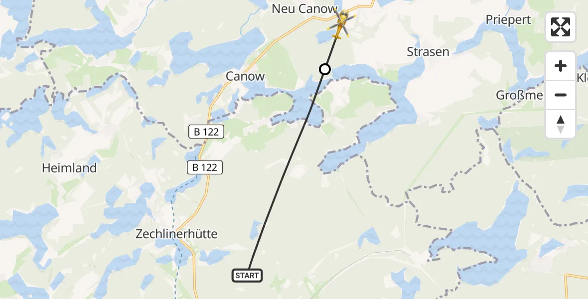 Flugroute Rettungshubschrauber Rheinsberg - Wustrow, 11 Mai 2026, 17:34