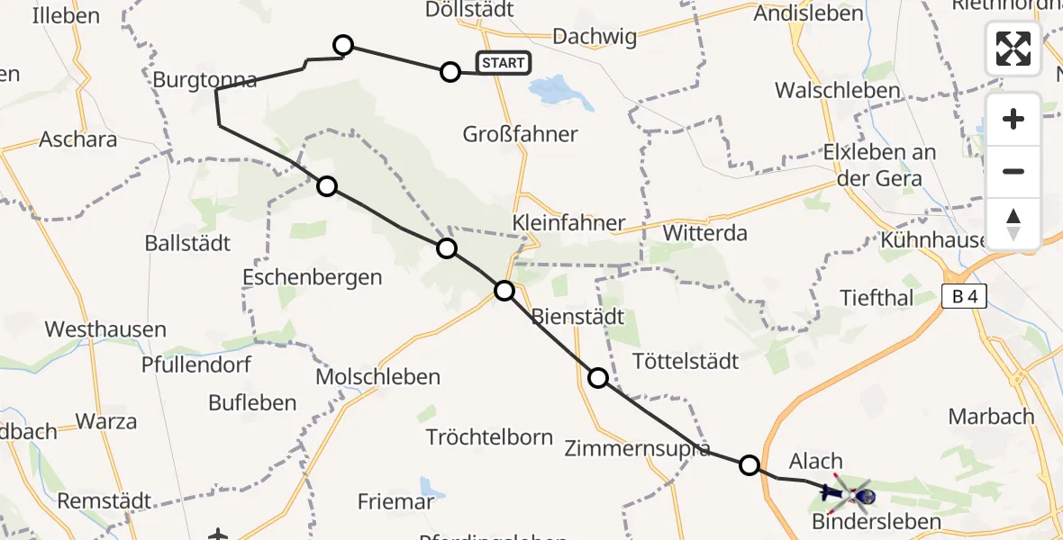 Flugroute Polizeihubschrauber Großfahner - Erfurt-Weimar Flughafen, 11 Mai 2026, 17:52