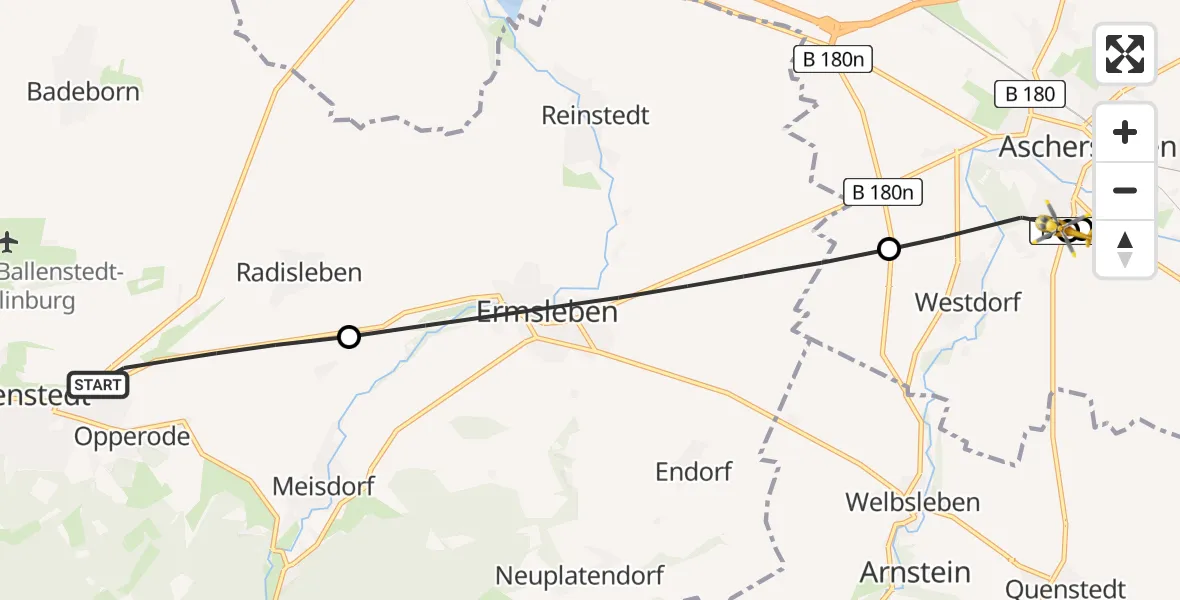 Flugroute Rettungshubschrauber Ballenstedt - AMEOS Hospital Aschersleben, 11 Mai 2026, 17:56