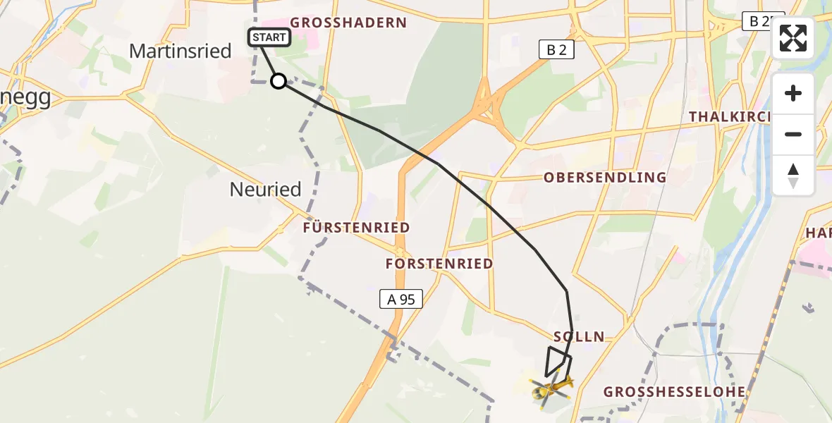 Flugroute Rettungshubschrauber DRF Air Rescue München Hubschrauberlandeplatz - München, 11 Mai 2026, 18:15