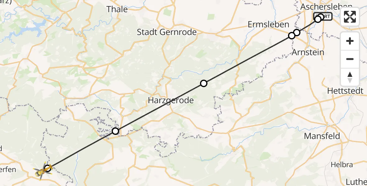 Flugroute Rettungshubschrauber AMEOS Hospital Aschersleben - Harztor, 11 Mai 2026, 18:18