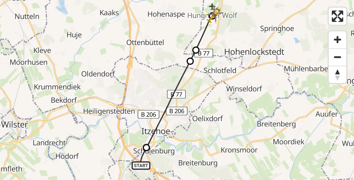 Flugroute Rettungshubschrauber Breitenburg - Itzehoe Hungriger Wolf Flugplatz, 11 Mai 2026, 18:22