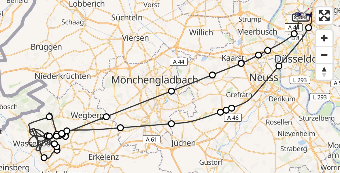 Flugroute Polizeihubschrauber Düsseldorf Flughafen - Düsseldorf Flughafen, 11 Mai 2026, 18:37