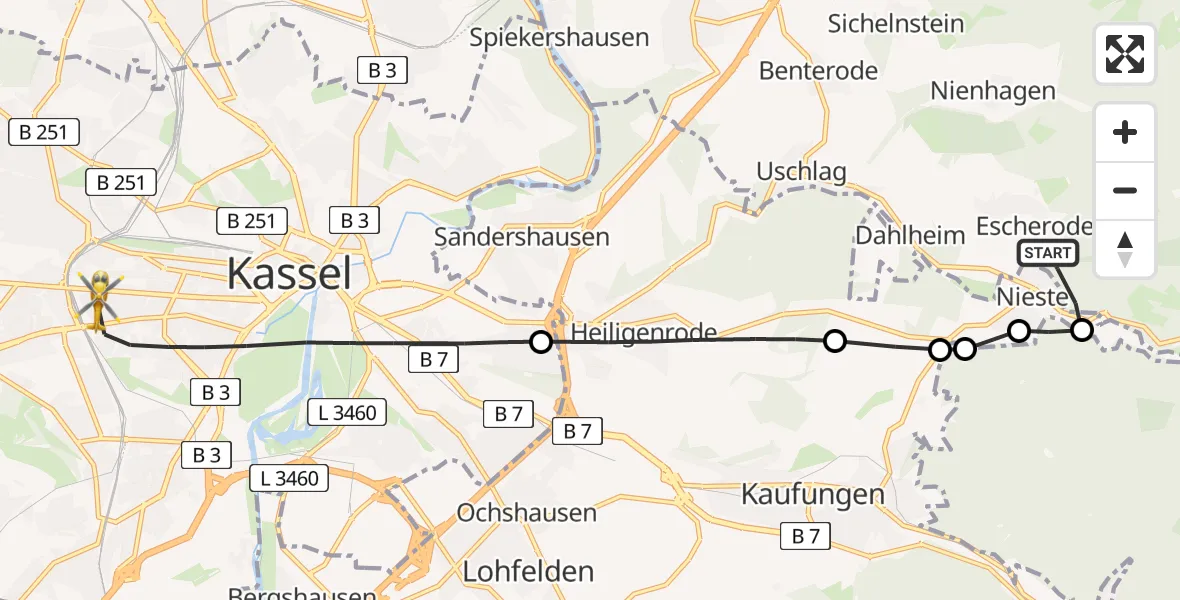Flugroute Rettungshubschrauber Staufenberg - Kassel, 11 Mai 2026, 18:40