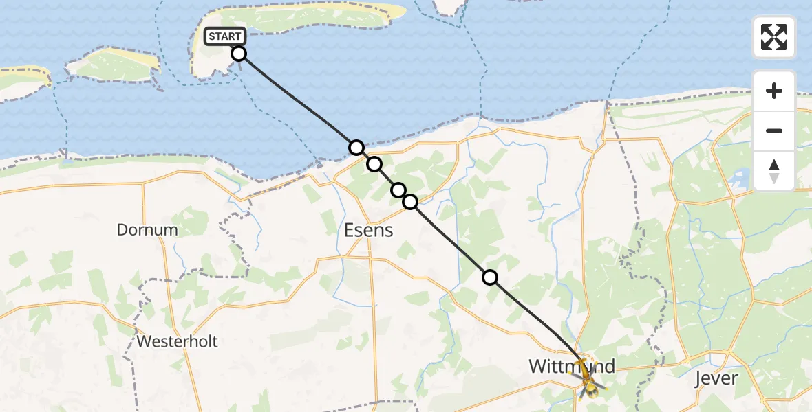 Flugroute Rettungshubschrauber Langeoog Flughafen - Wittmund, 11 Mai 2026, 18:40