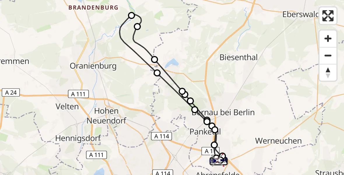 Flugroute Polizeihubschrauber Ahrensfelde Hubschrauberlandeplatz - Ahrensfelde Hubschrauberlandeplatz, 11 Mai 2026, 18:53