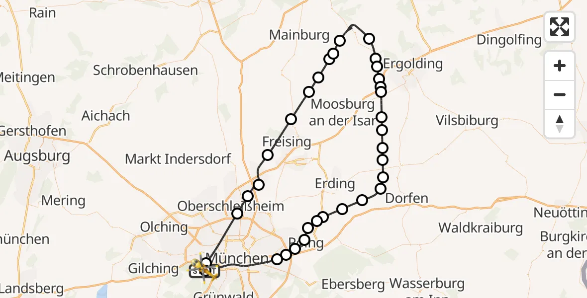 Flugroute Rettungshubschrauber DRF Air Rescue München Hubschrauberlandeplatz - DRF Air Rescue München Hubschrauberlandeplatz, 11 Mai 2026, 20:11