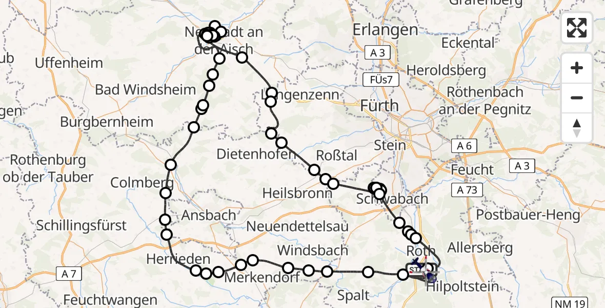 Flugroute Polizeihubschrauber Roth - Flugplatz Roth, 11 Mai 2026, 20:28
