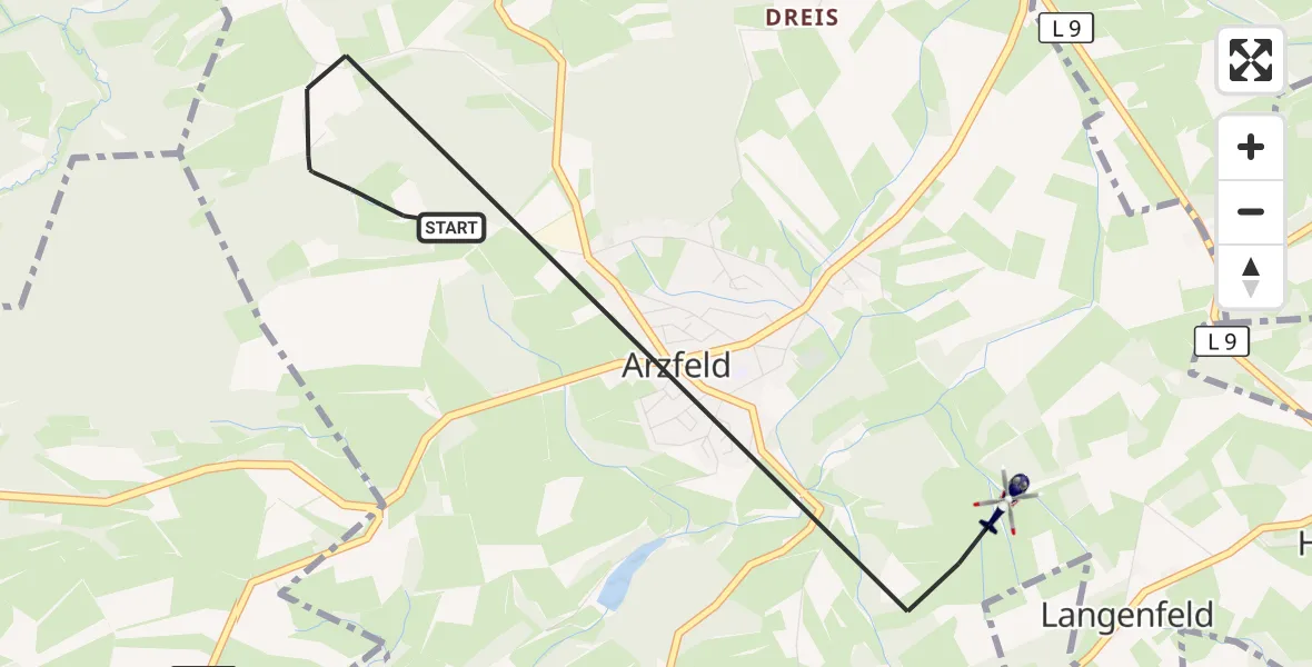 Flugroute Polizeihubschrauber Arzfeld - Arzfeld, 11 Mai 2026, 21:42