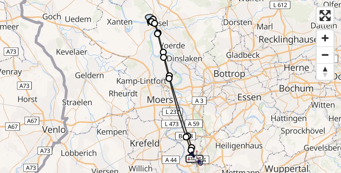 Flugroute Polizeihubschrauber Düsseldorf Flughafen - Düsseldorf Flughafen, 11 Mai 2026, 22:26