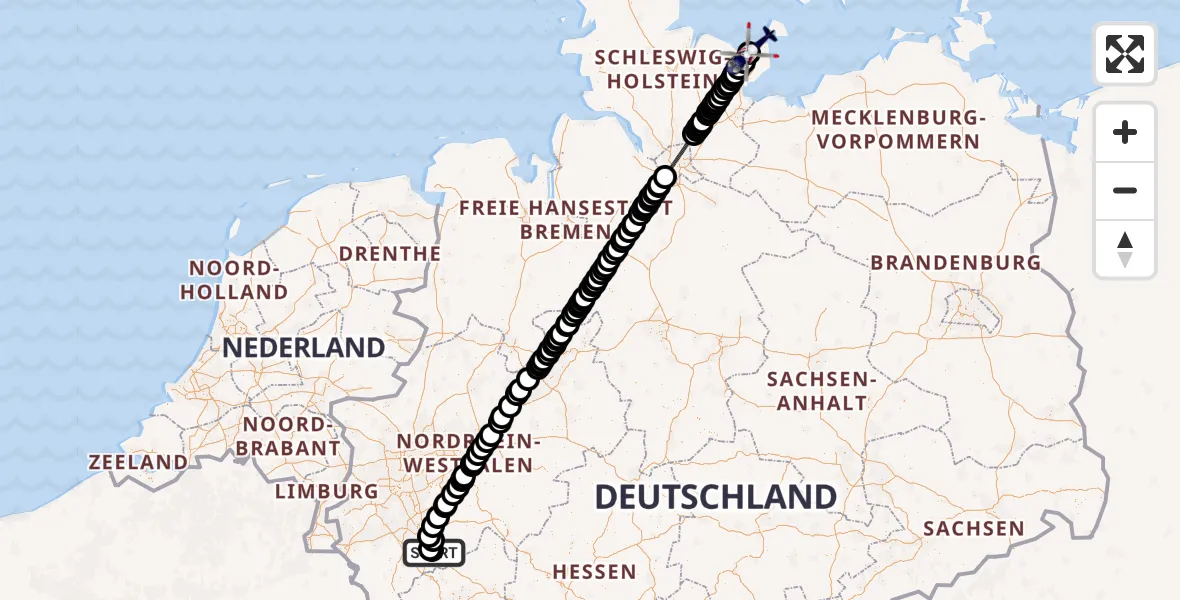 Flugroute Polizeihubschrauber Sankt Augustin - Oldenburg in Holstein, 11 Mai 2026, 22:37