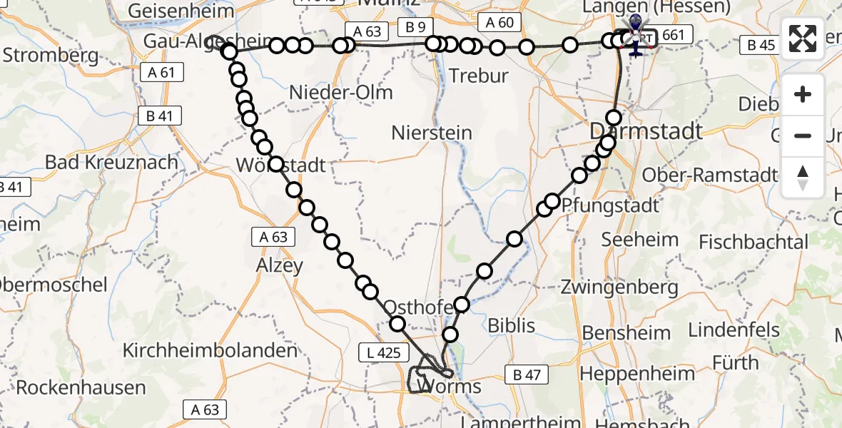 Flugroute Polizeihubschrauber Flughafen Frankfurt-Egelsbach - Flughafen Frankfurt-Egelsbach, 11 Mai 2026, 22:42