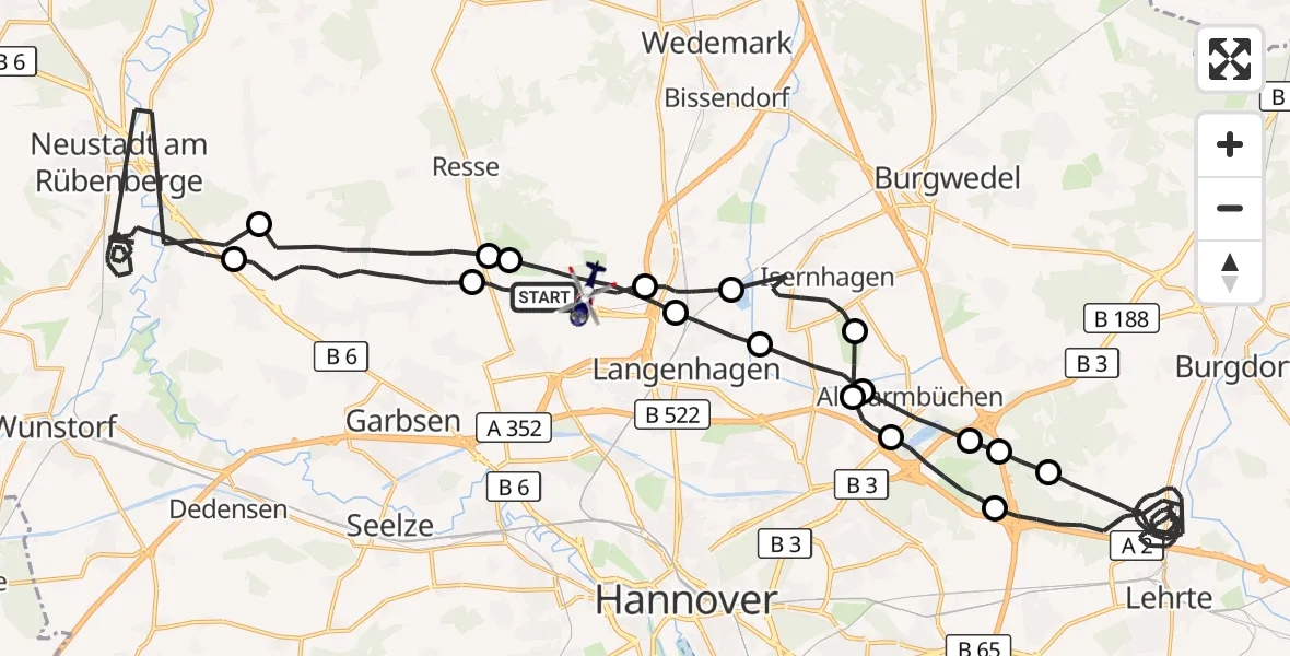Flugroute Polizeihubschrauber Flughafen Hannover - Flughafen Hannover, 12 Mai 2026, 00:09