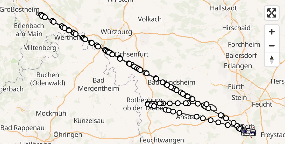 Flugroute Polizeihubschrauber Flugplatz Roth - Flugplatz Roth, 12 Mai 2026, 00:50