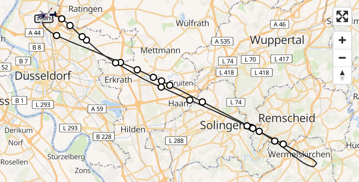 Flugroute Polizeihubschrauber Düsseldorf Flughafen - Düsseldorf Flughafen, 12 Mai 2026, 02:43