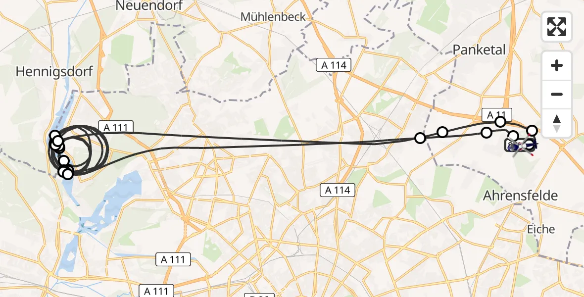 Flugroute Polizeihubschrauber Ahrensfelde Hubschrauberlandeplatz - Ahrensfelde Hubschrauberlandeplatz, 12 Mai 2026, 03:22