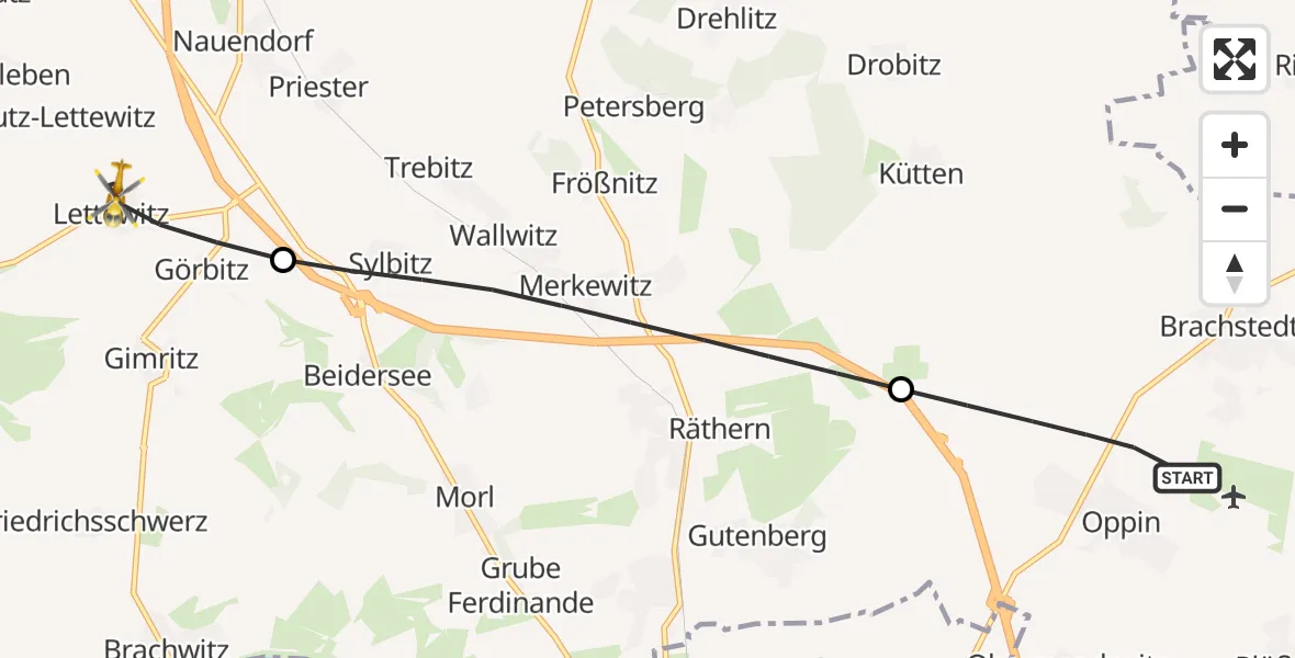 Flugroute Rettungshubschrauber Landsberg - Wettin-Löbejün, 12 Mai 2026, 06:23