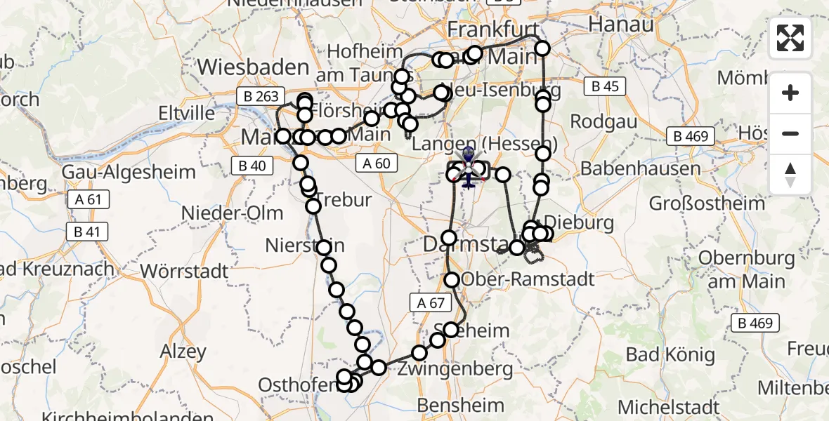 Flugroute Polizeihubschrauber Flughafen Frankfurt-Egelsbach - Flughafen Frankfurt-Egelsbach, 12 Mai 2026, 06:27