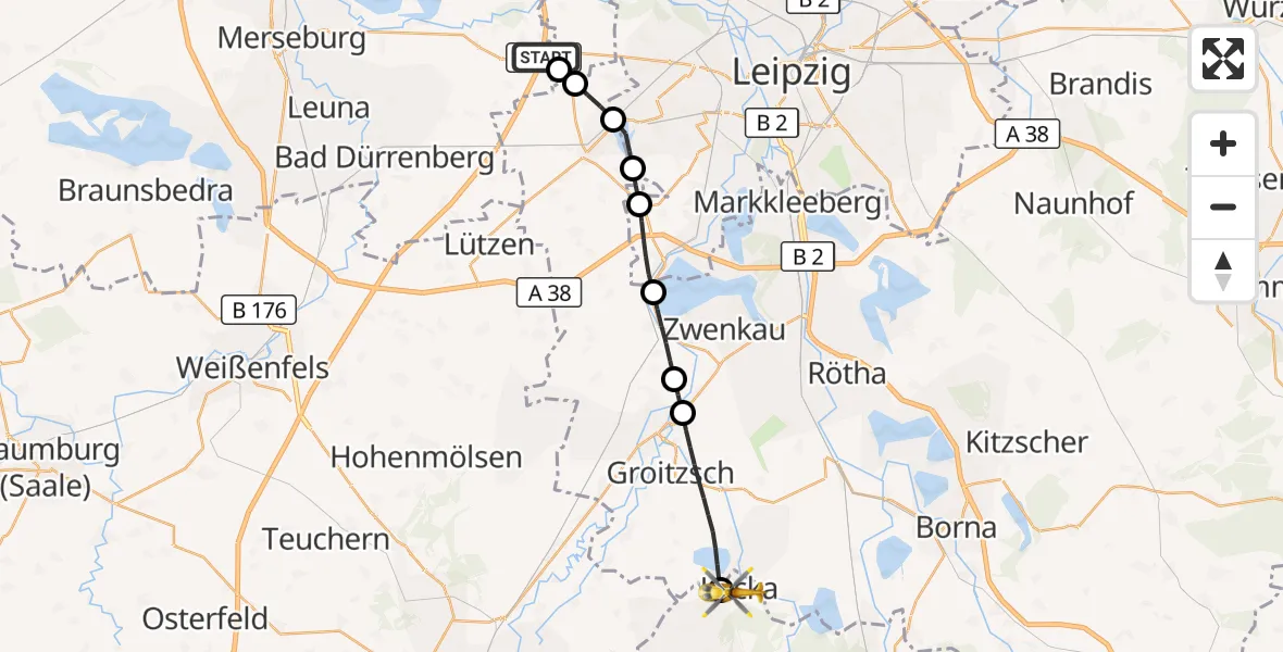 Flugroute Rettungshubschrauber ADAC Air Rescue Station Leipzig/Schkeuditz-Dölzig Hubschrauberlandeplatz (Christoph 61) - Lucka, 12 Mai 2026, 06:37