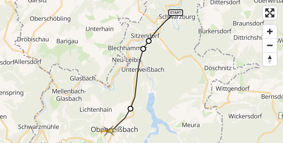 Flugroute Rettungshubschrauber Schwarzburg - Schwarzatal, 12 Mai 2026, 06:38