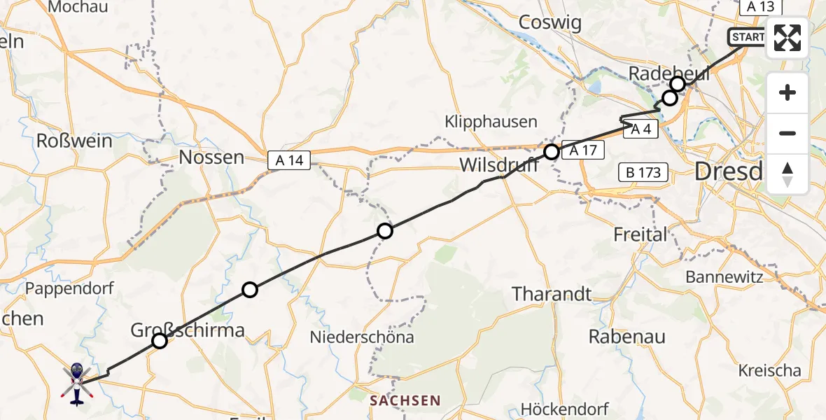 Flugroute Polizeihubschrauber Dresden - Hainichen, 12 Mai 2026, 06:39