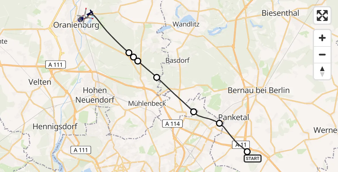 Flugroute Polizeihubschrauber Ahrensfelde Hubschrauberlandeplatz - Oranienburg, 12 Mai 2026, 06:52