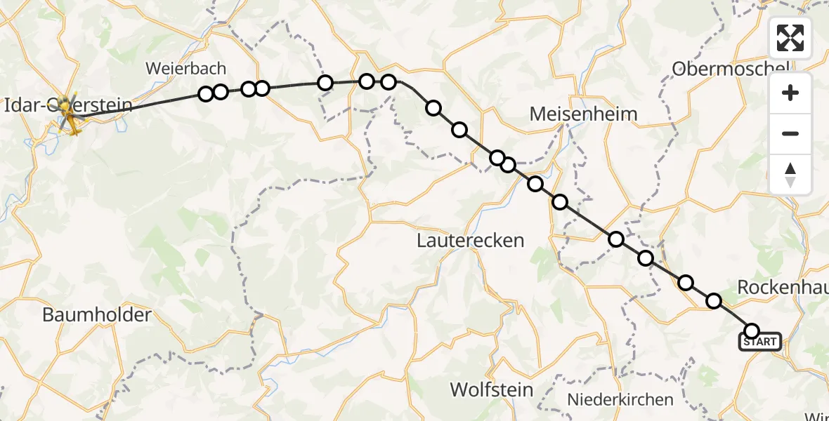 Flugroute Rettungshubschrauber Imsweiler UL - Idar-Oberstein, 12 Mai 2026, 06:59
