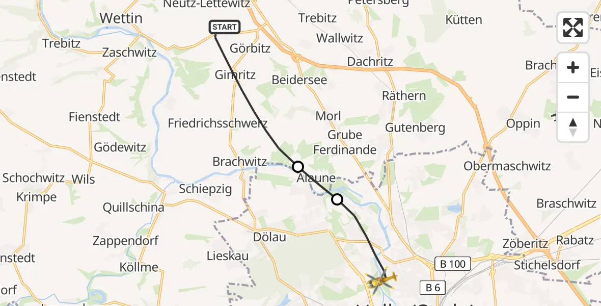 Flugroute Rettungshubschrauber Wettin-Löbejün - Halle (Saale), 12 Mai 2026, 07:07