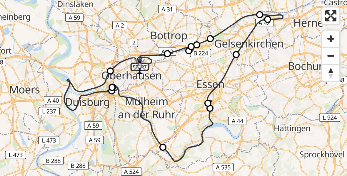 Flugroute Polizeihubschrauber Oberhausen - Oberhausen, 12 Mai 2026, 07:15