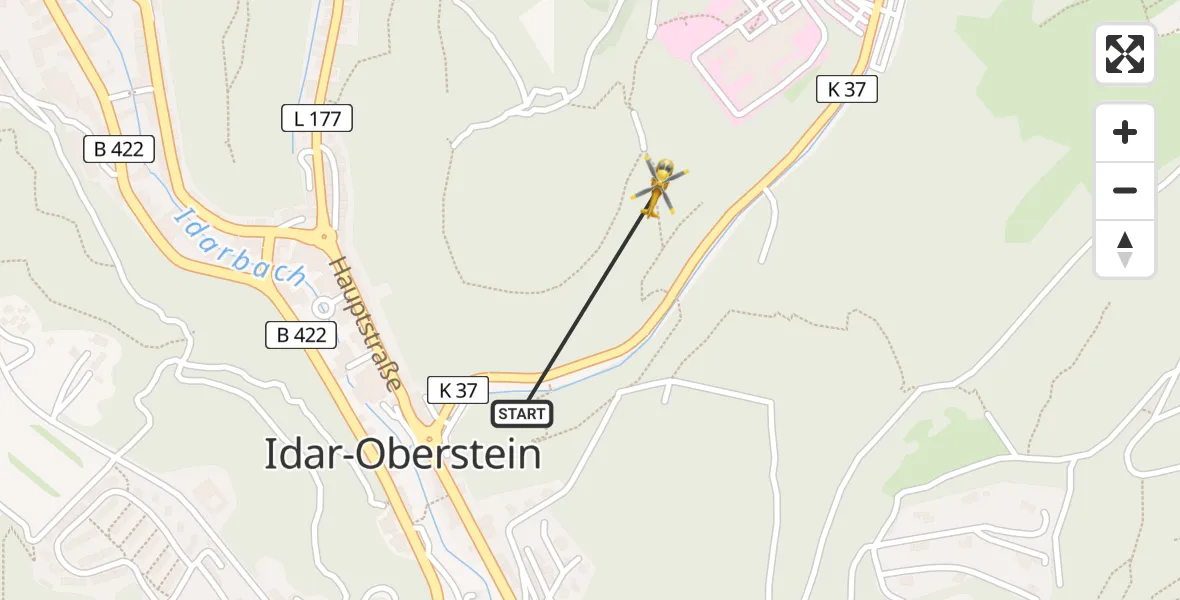 Flugroute Rettungshubschrauber Idar-Oberstein - Idar-Oberstein, 12 Mai 2026, 07:15