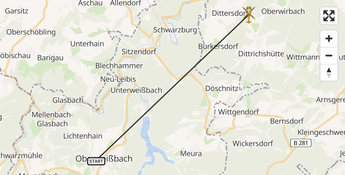 Flugroute Rettungshubschrauber Schwarzatal - Saalfeld/Saale, 12 Mai 2026, 07:21