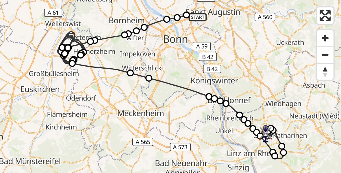 Flugroute Polizeihubschrauber Sankt Augustin - Linz am Rhein, 12 Mai 2026, 07:22