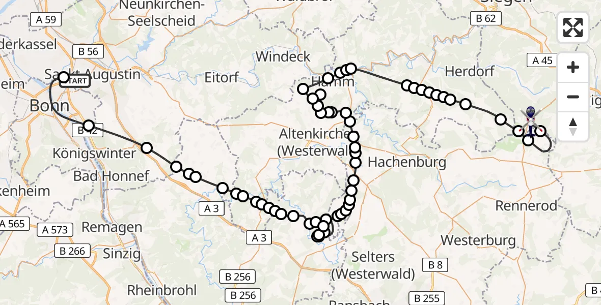 Flugroute Polizeihubschrauber Sankt Augustin - Siegerland Flughafen, 12 Mai 2026, 07:28
