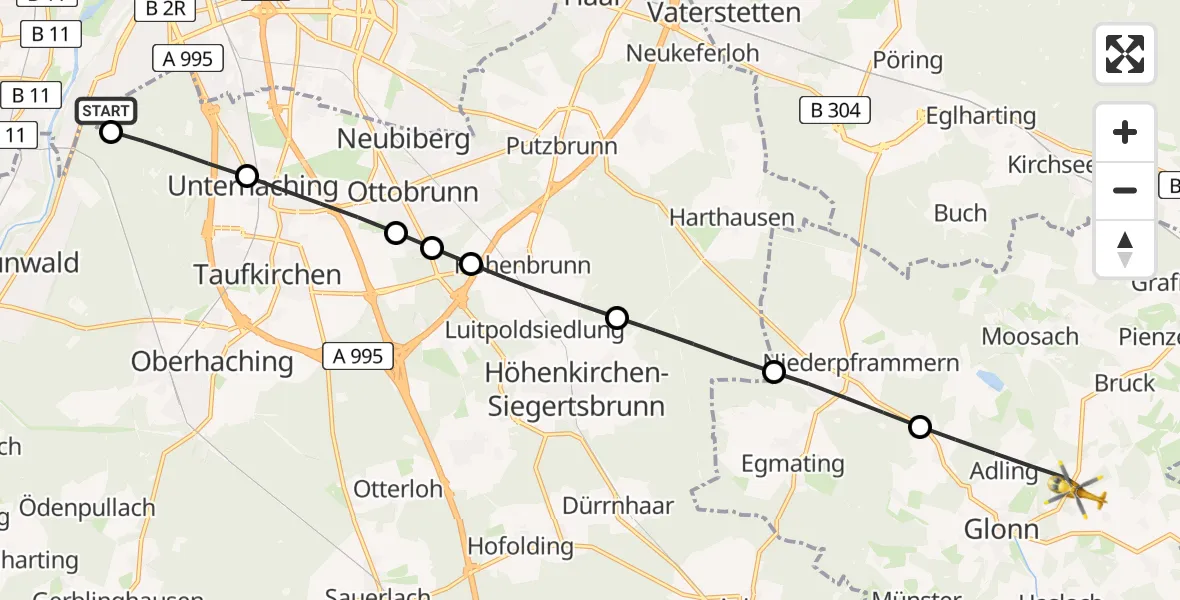 Flugroute Rettungshubschrauber ADAC Air Rescue Center Hubschrauberlandeplatz (Christoph 1) - Glonn, 12 Mai 2026, 07:30