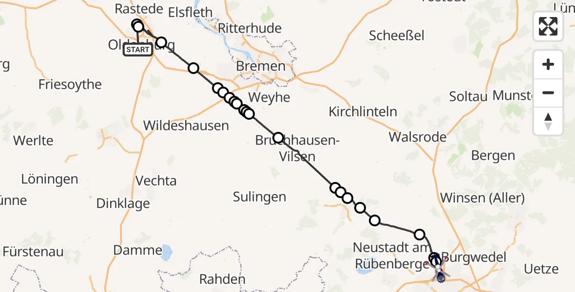 Flugroute Polizeihubschrauber Oldenburg (Oldb) - Flughafen Hannover, 12 Mai 2026, 07:32